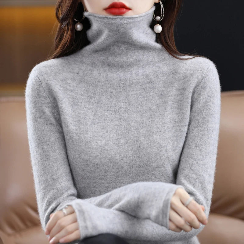 Pull femme col roulé en laine mérinos – CLEVI Paris