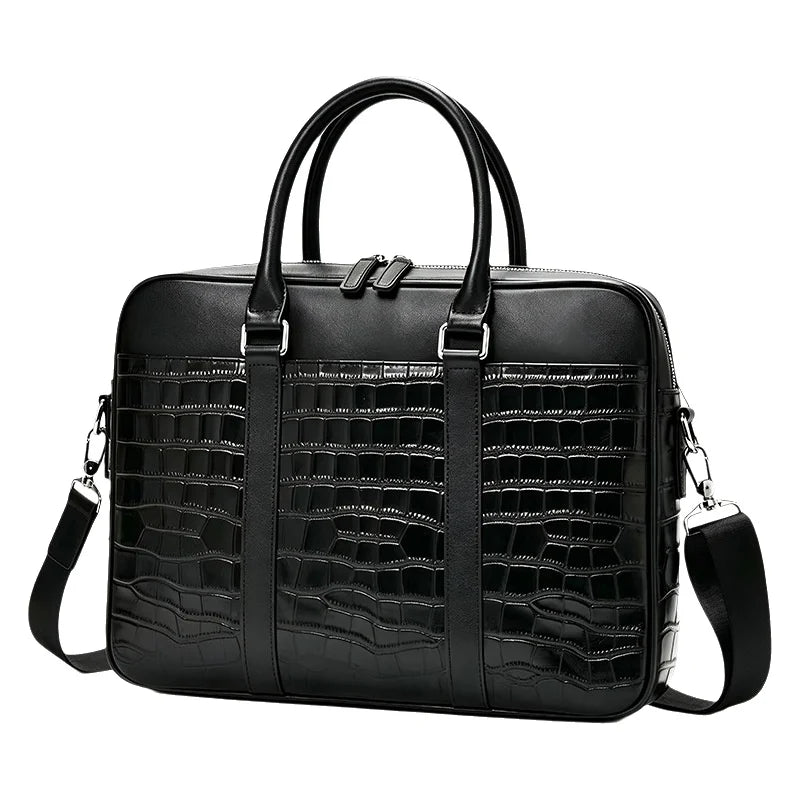 Serviette Homme Cuir Vache Croco Grande Capacité Laptop 15,6" – CLEVI Paris