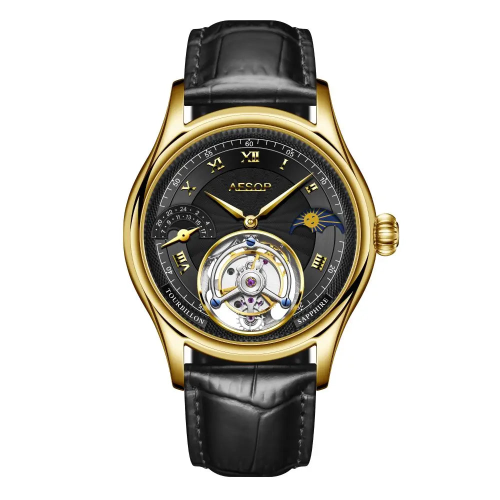 Montre Homme Tourbillon Phase de Lune AESOP 7027 – Squelette Verre Saphir Étanche 50m Garantie 3 Ans – CLEVI Paris
