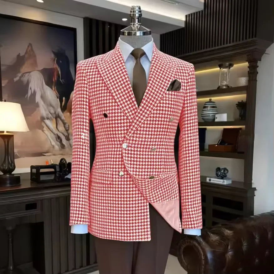Veste blazer homme à carreaux double boutonnage – CLEVI Paris