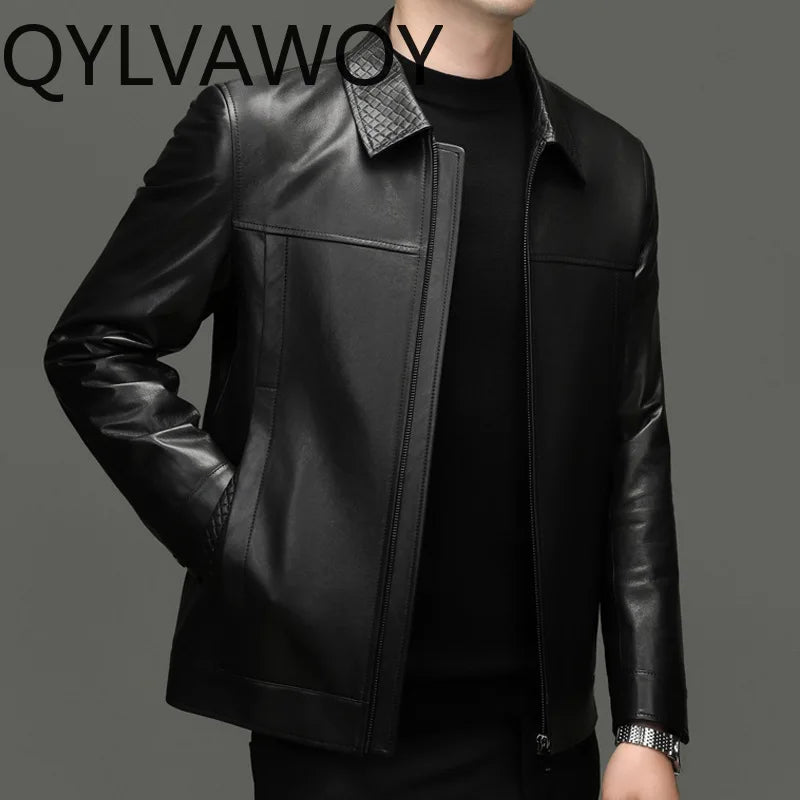 Veste homme en cuir de mouton à col rabattu – CLEVI Paris