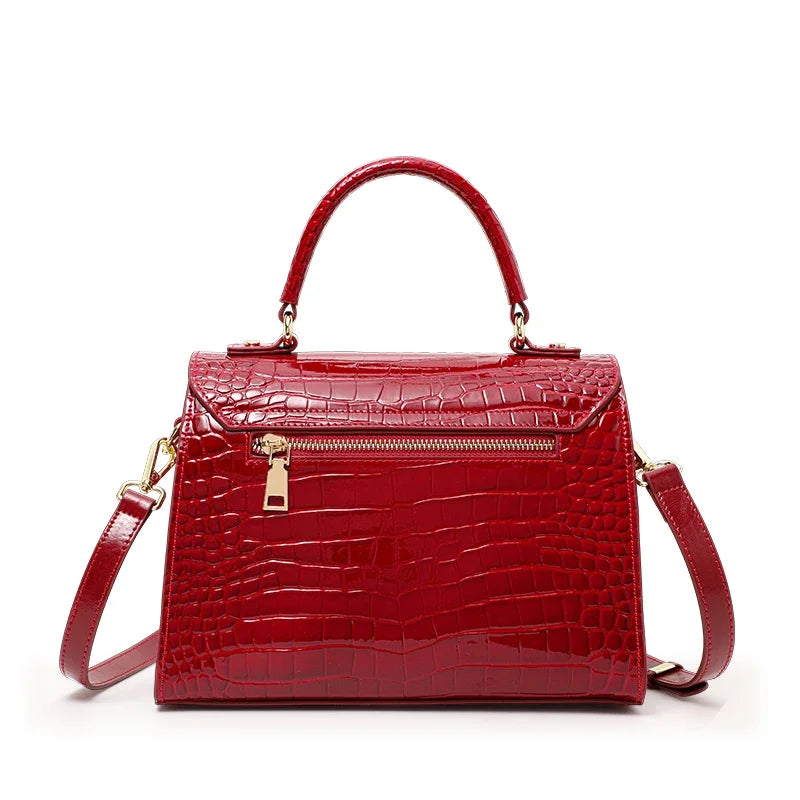 Sac À Main Femme Cuir Verni Croco Brillant Rabat – CLEVI Paris