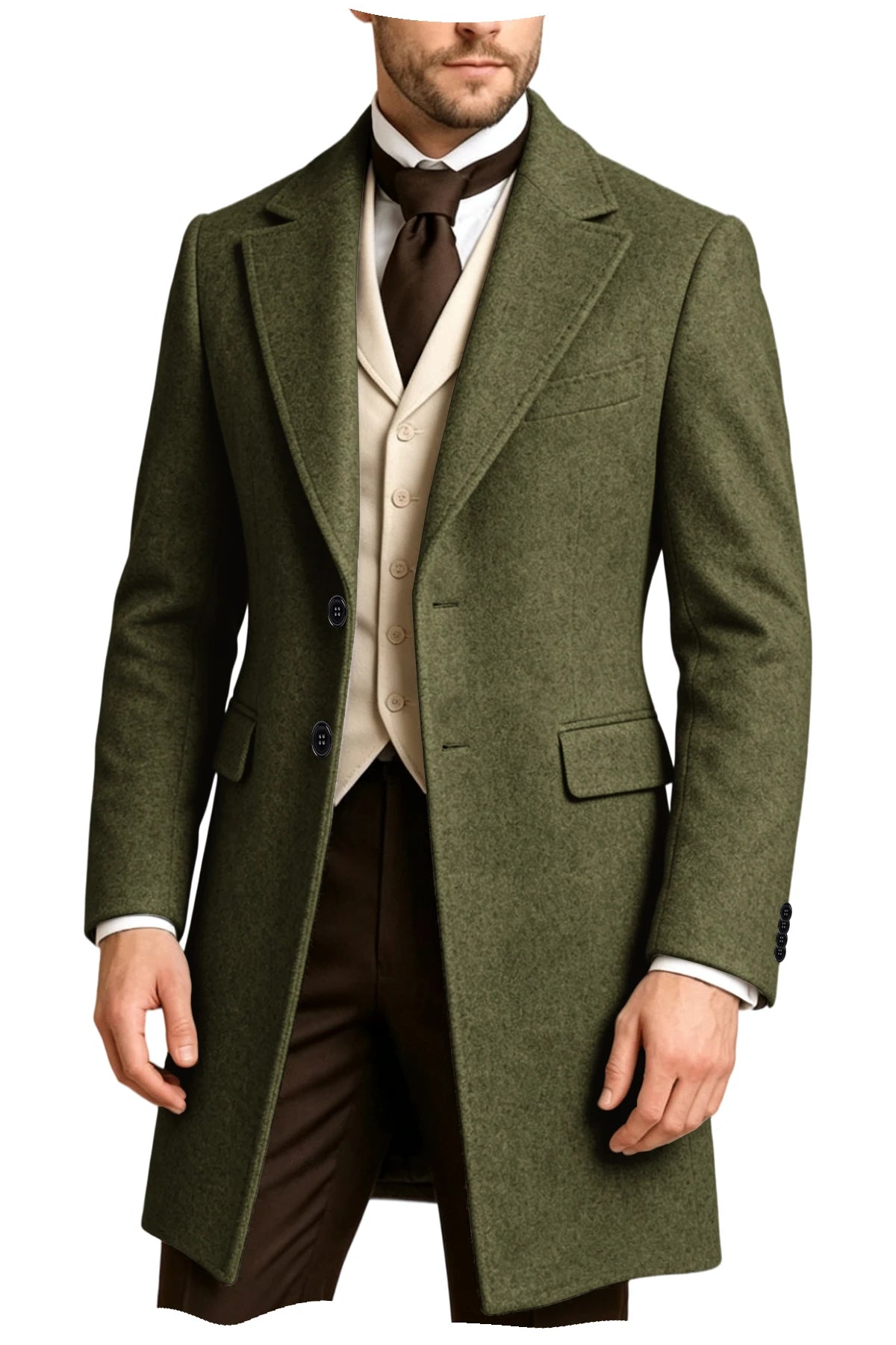 Manteau homme long à revers style rétro – CLEVI Paris