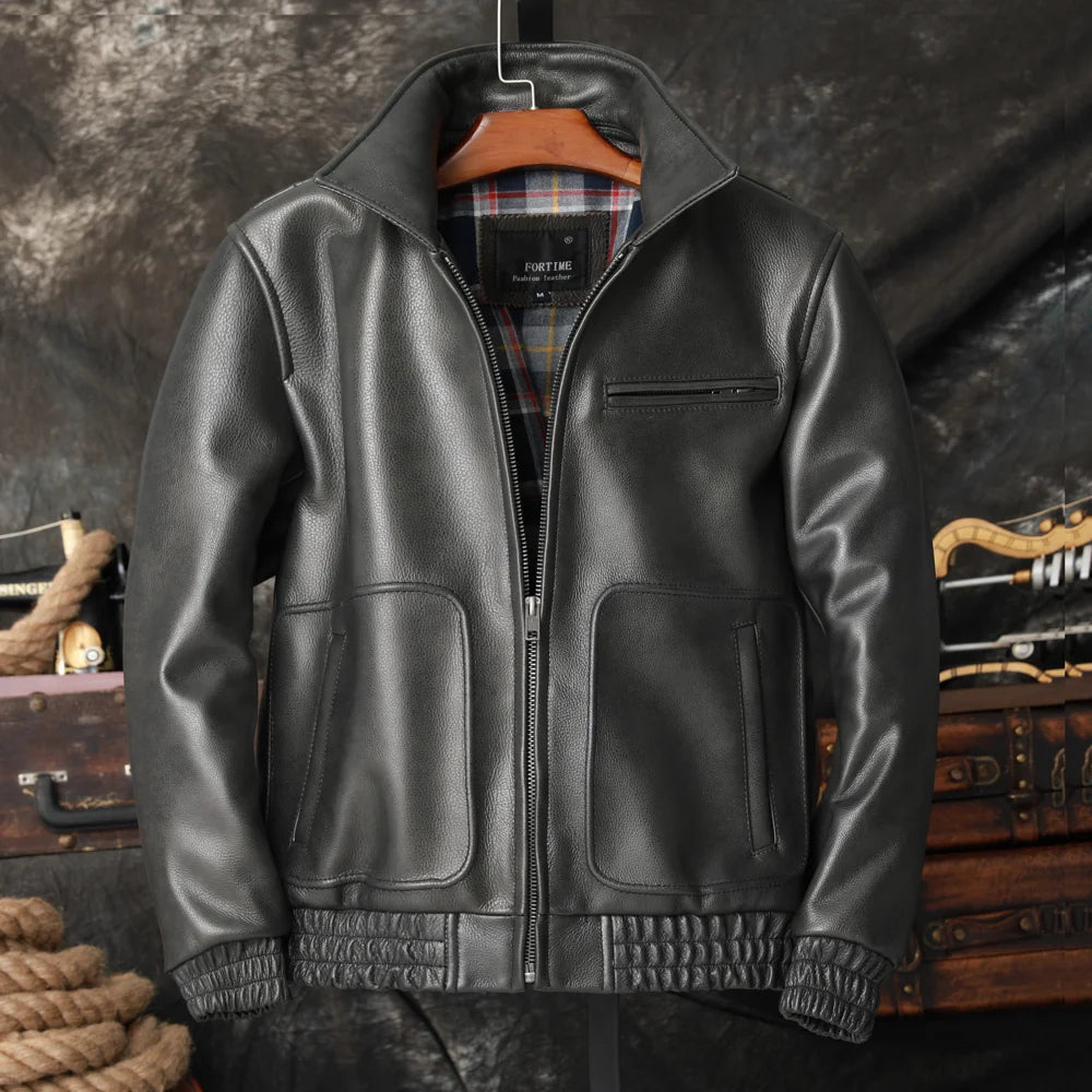 Veste pilote homme en cuir noir – CLEVI Paris