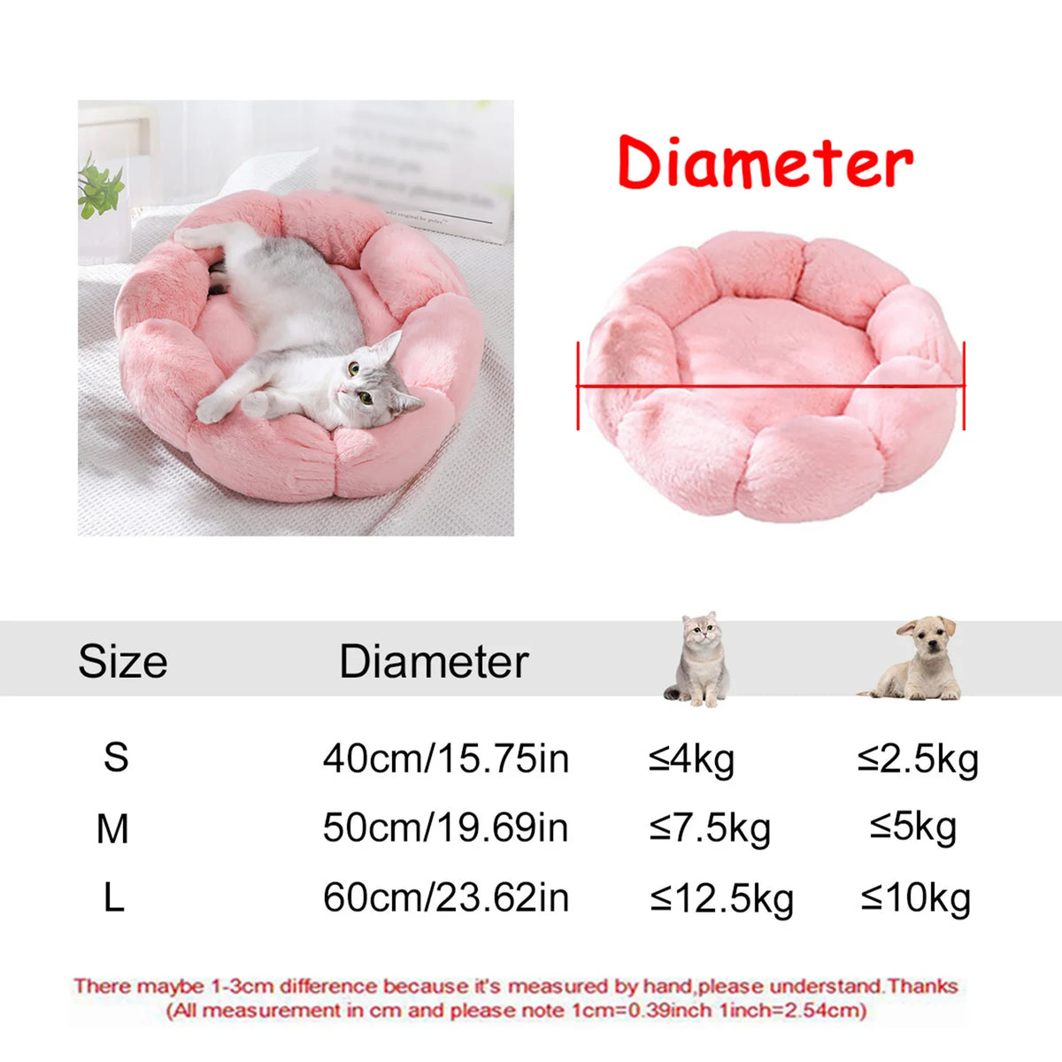 Lit rond en peluche chien et chat 40 à 90 cm – CLEVI Paris