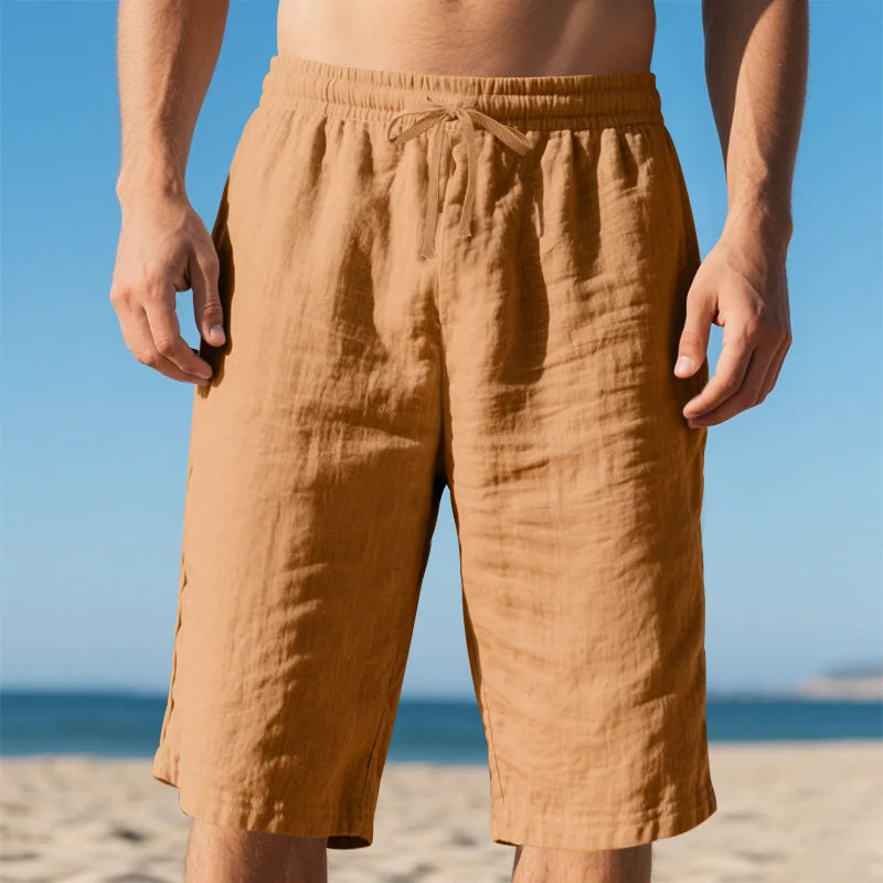 Short Homme Lin Casual Plage Taille Élastique Coupe Ample Léger Respirant – CLEVI Paris