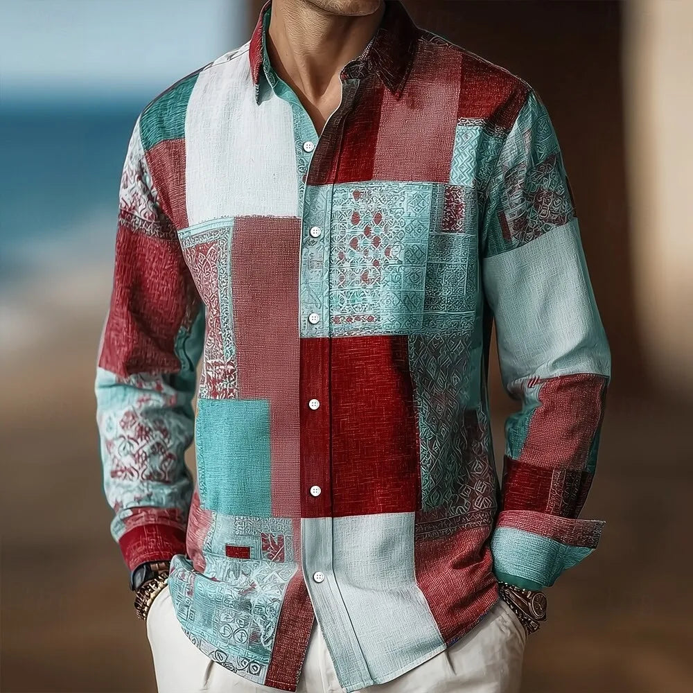 Chemise homme en lin à motif géométrique – CLEVI Paris