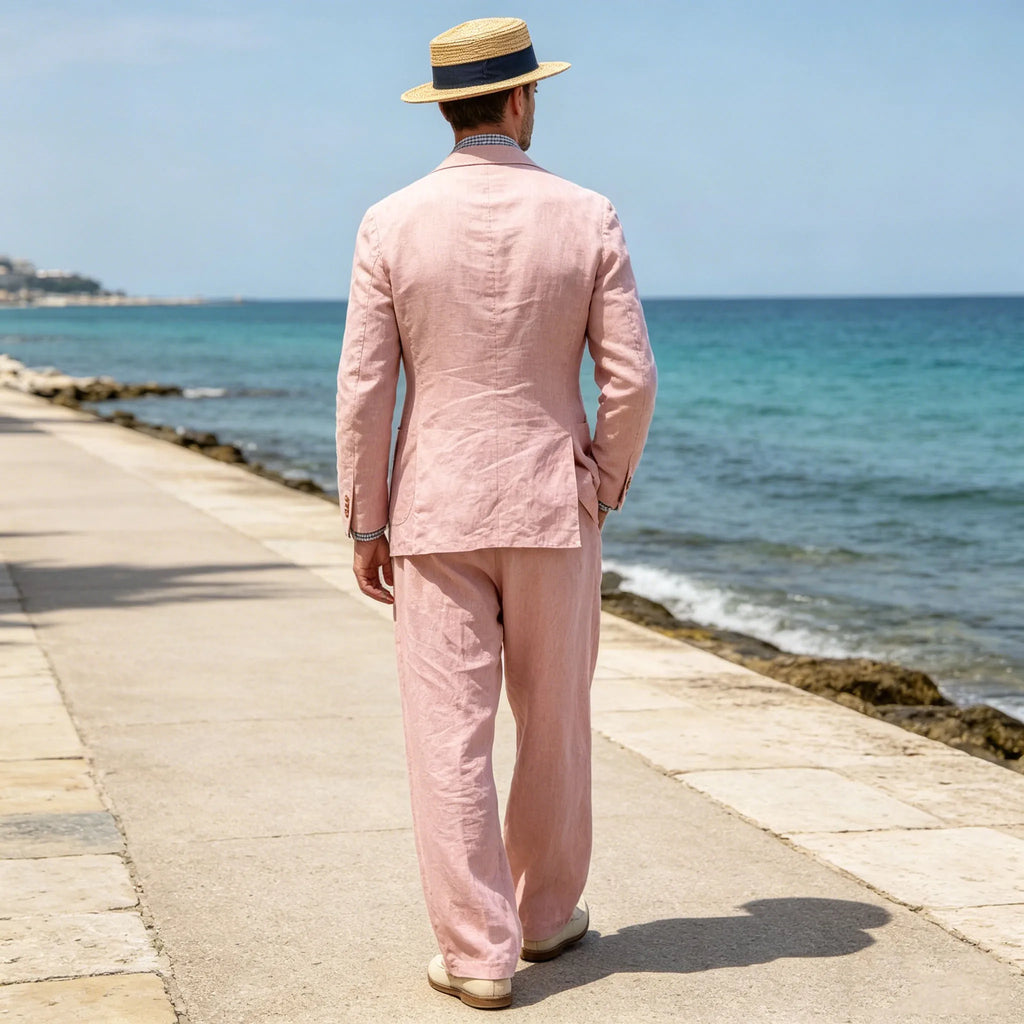 Costume Homme 2 Pièces Lin Coton Blazer Col Cranté + Pantalon Jambe Droite Smart Casual Mariage Été 7 Coloris – CLEVI Paris