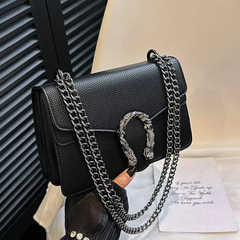 Sac Bandoulière Chaîne Motif Crocodile Vintage Femme 550g – CLEVI Paris