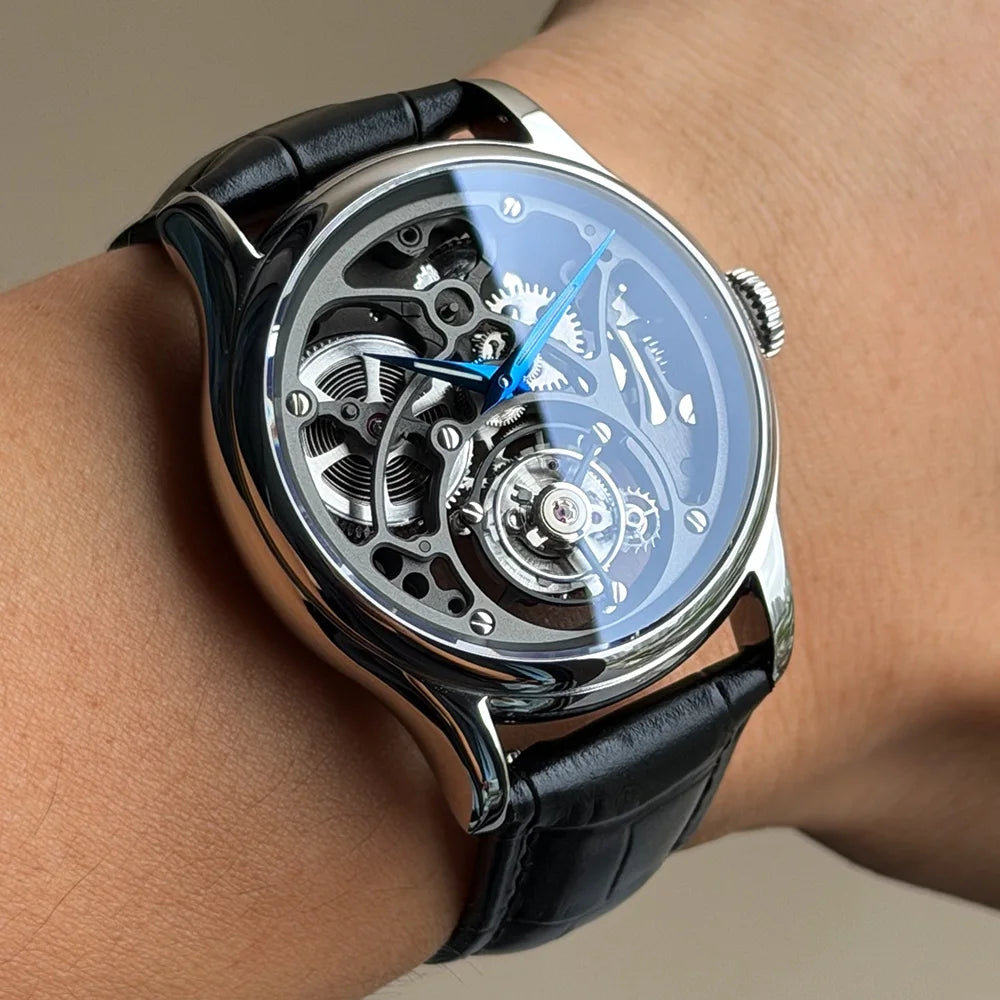 MERKUR Montre Homme Tourbillon Squelette Mécanique Saphir Cuir 42mm 5ATM – CLEVI Paris