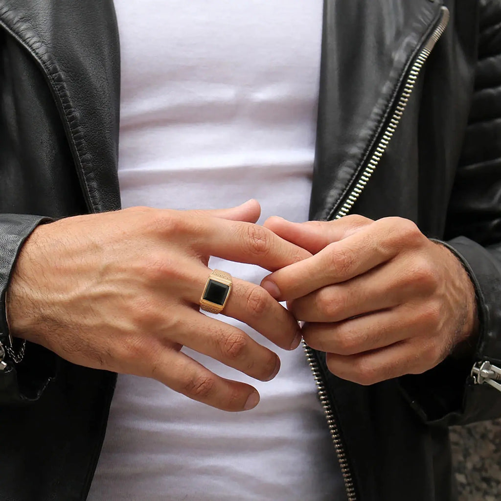 Bague Homme Pierre Noire Acier Inoxydable – CLEVI Paris