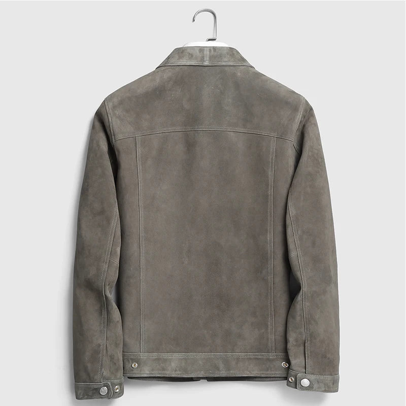 Veste homme en daim gris graphite zippée – CLEVI Paris
