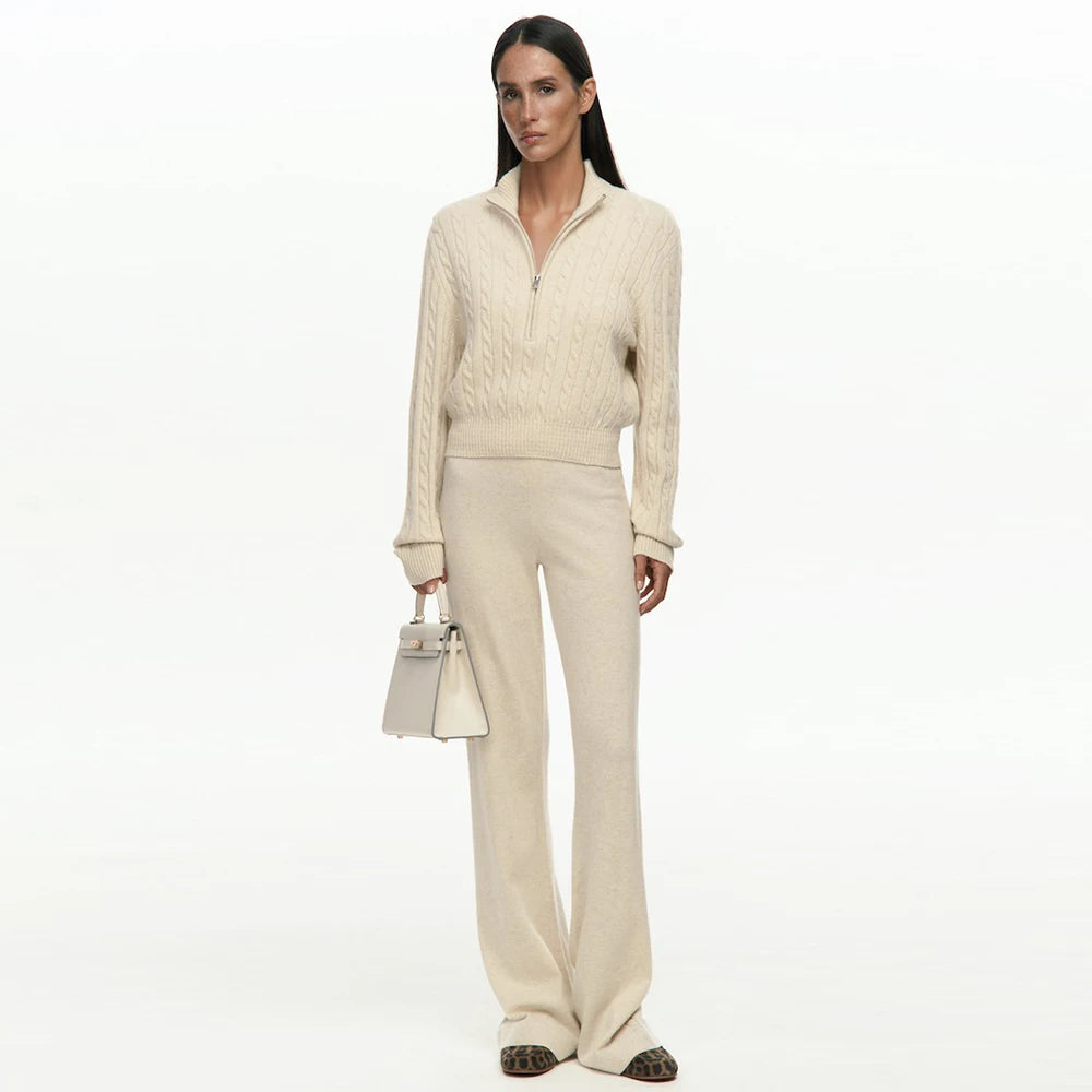 Ensemble femme pull col zippé et pantalon – CLEVI Paris