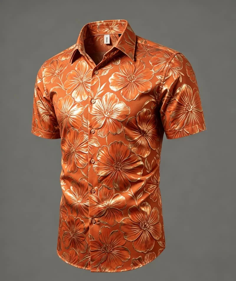 Chemise Homme Florale Métallisée à Manches Courtes – CLEVI Paris