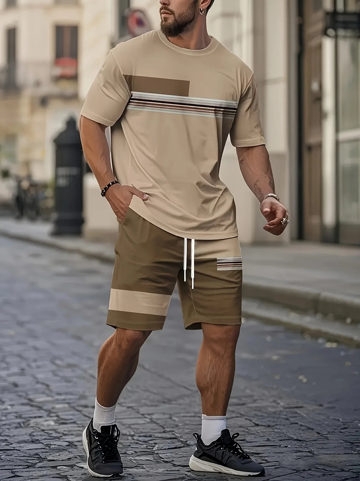 Ensemble homme imprimé col rond et bas à cordon – CLEVI Paris