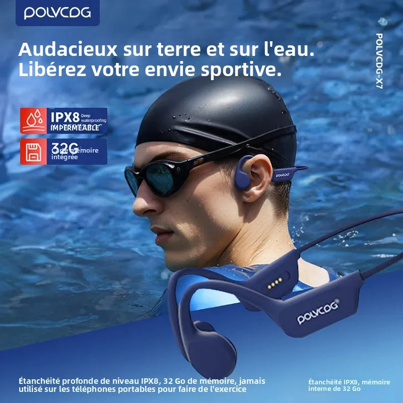 Casque Conduction Osseuse POLVCDG X7 IPX8 32Go BT 5.3 – CLEVI Paris