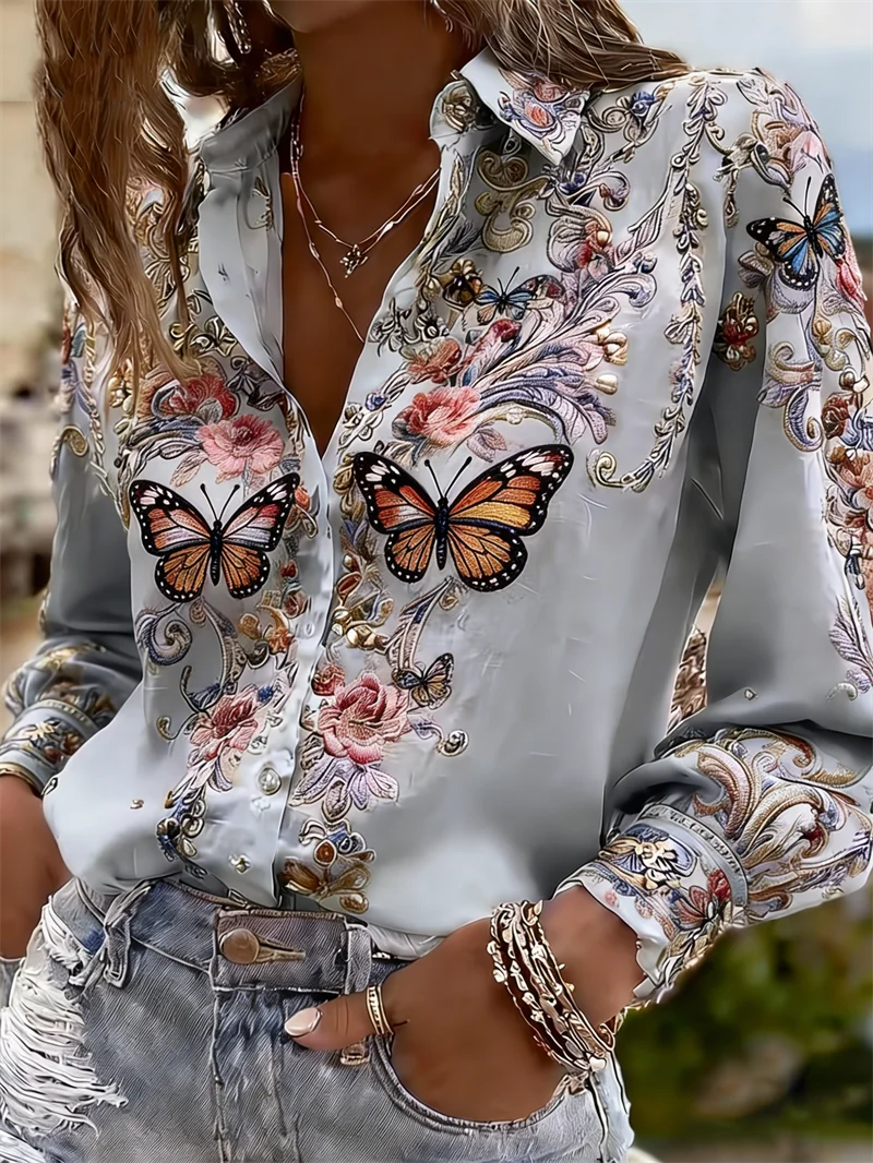 Chemise Femme Florale 3D à Col Imprimé – CLEVI Paris