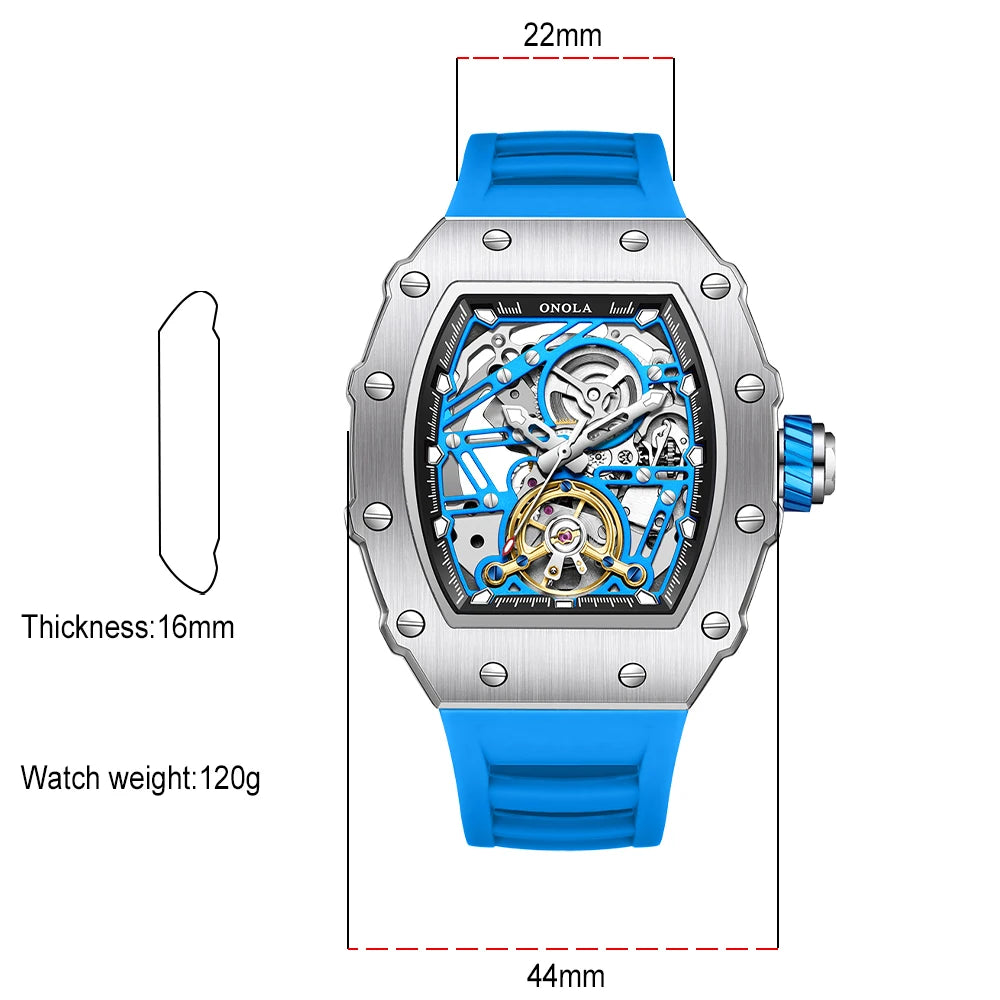 Montre Automatique Homme Onola ON-3854 Tourbillon Squelette Tonneau Silicone – CLEVI Paris
