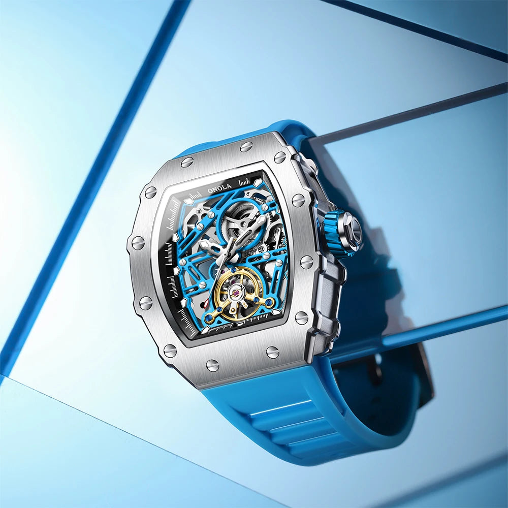 Montre Automatique Homme Onola ON-3854 Tourbillon Squelette Tonneau Silicone – CLEVI Paris