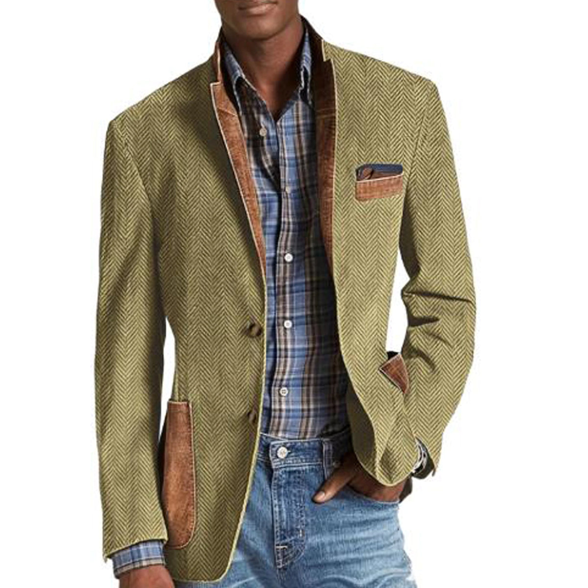 Blazer homme à chevrons avec détails façon daim – CLEVI Paris