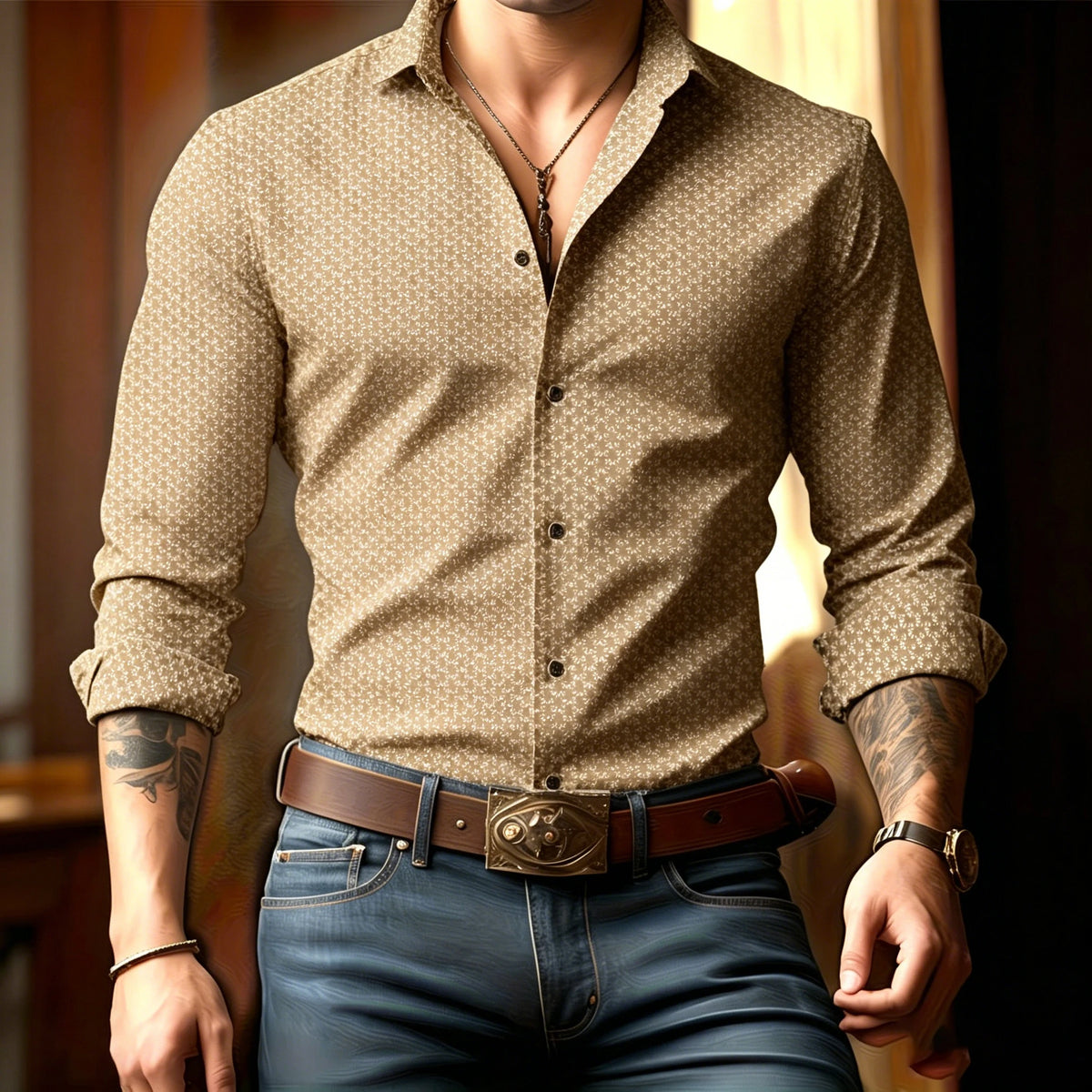 Chemise homme à motif marguerites – CLEVI Paris
