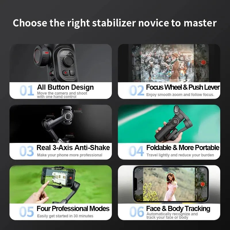 Stabilisateur smartphone 3 axes AOCHUAN – CLEVI Paris
