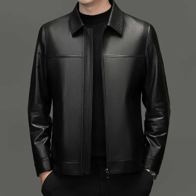 Veste homme en cuir de mouton à col rabattu – CLEVI Paris