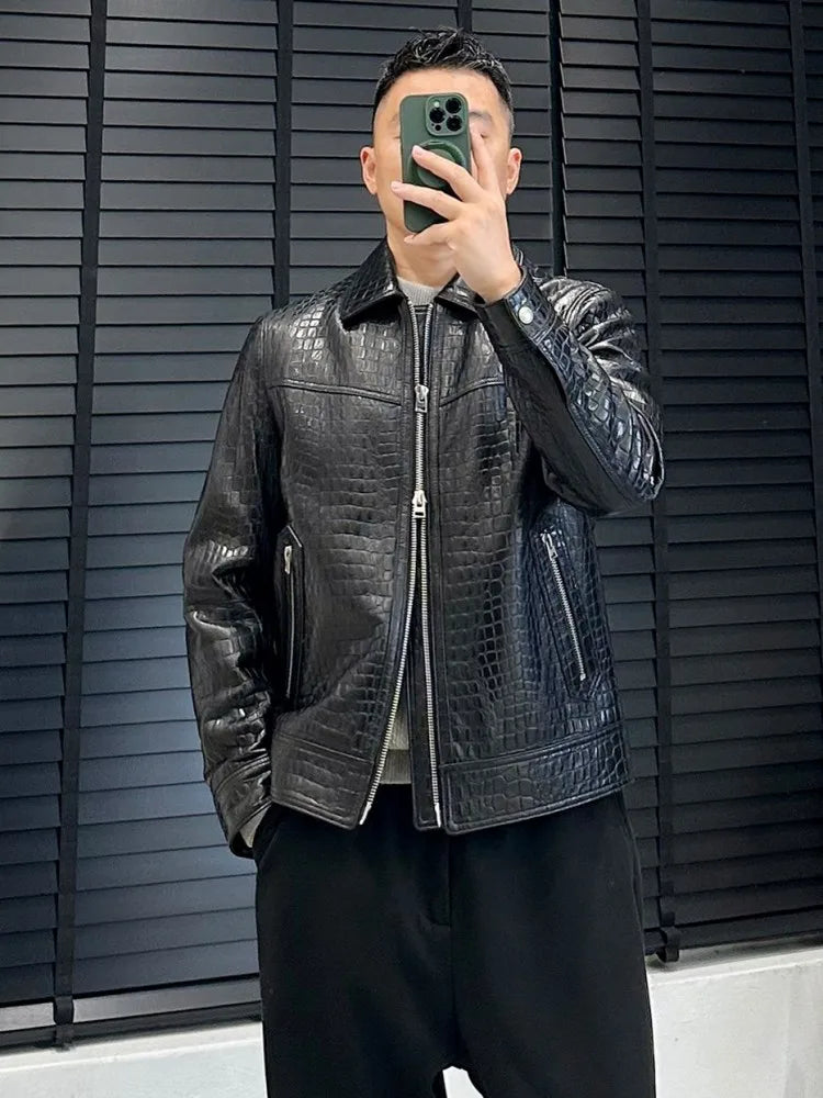 Veste homme cuir noir effet crocodile – CLEVI Paris