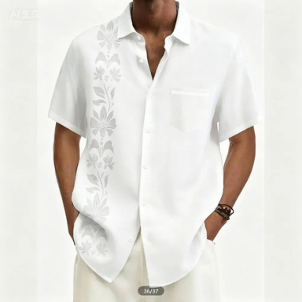 Chemise homme à fleurs en lin manches courtes – CLEVI Paris