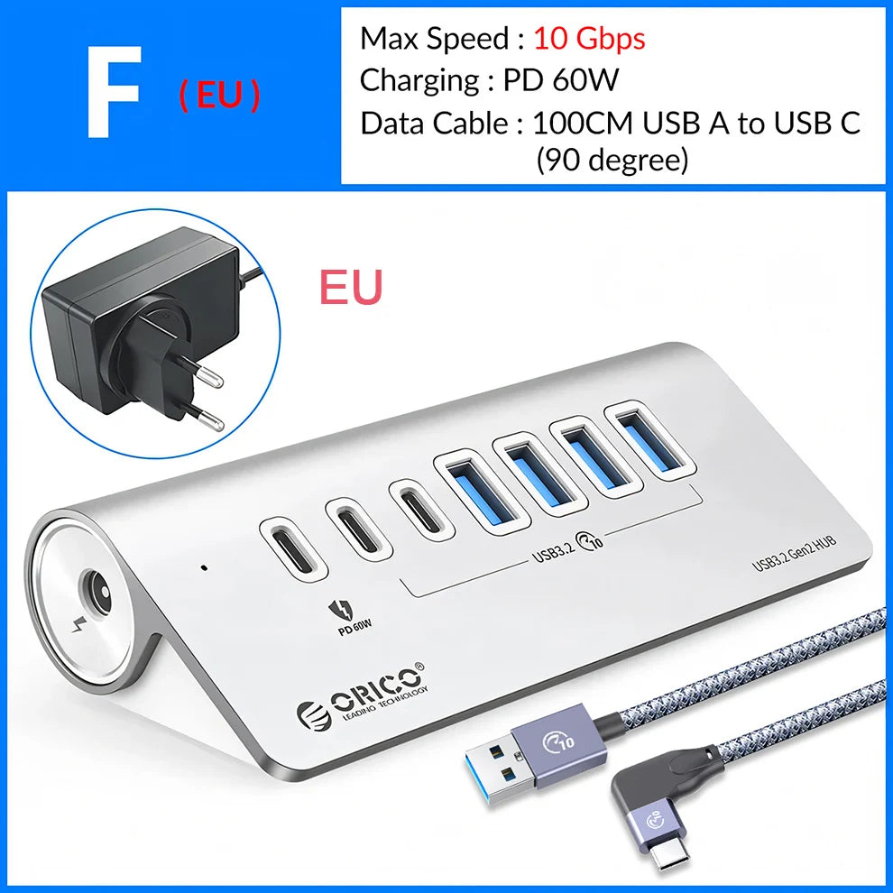 Docking Station ORICO USB-C 10Gbps 4 7 Ports PD60W Aluminium PC Mac – CLEVI Paris