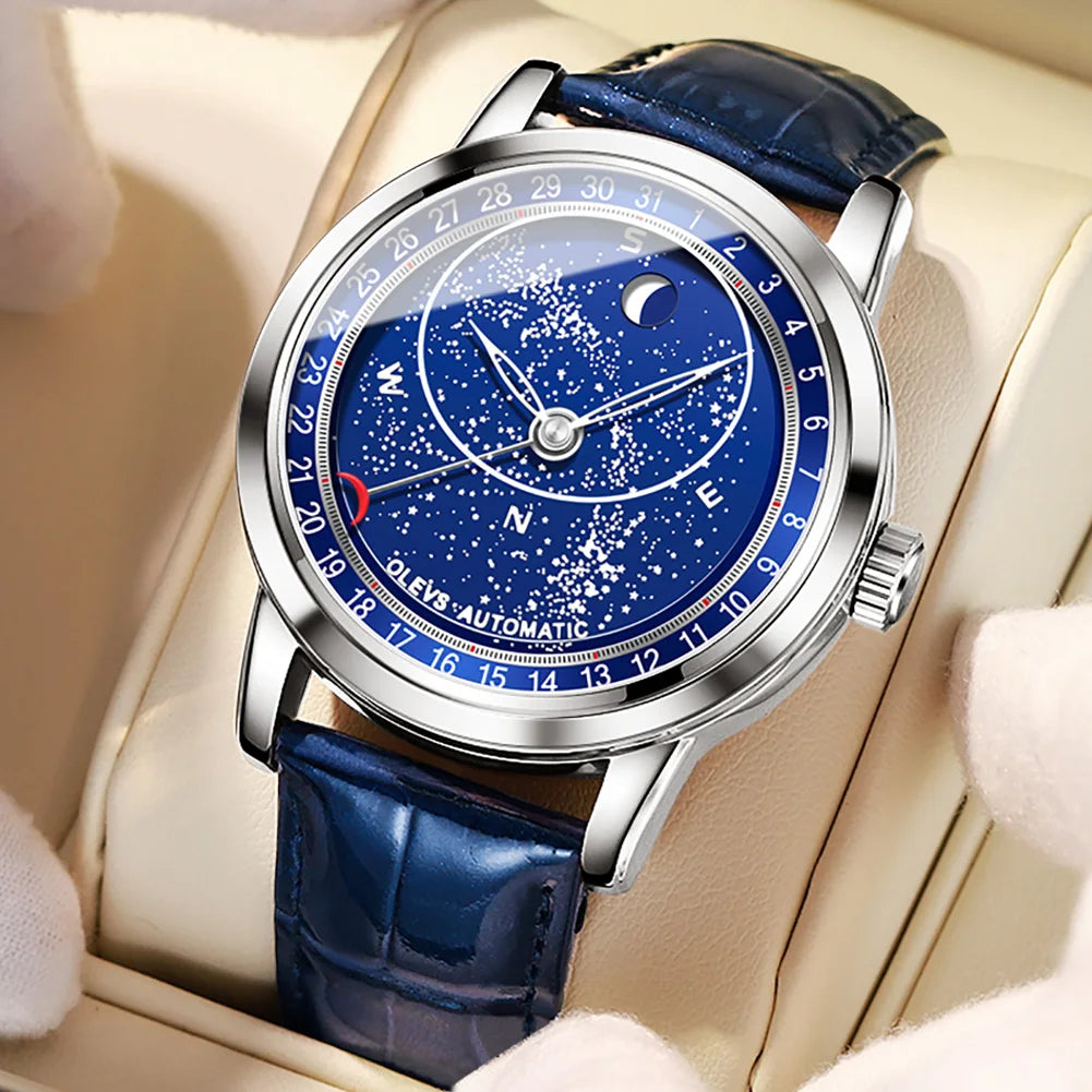 Montre Mécanique Ciel Étoilé OLEVS Homme Cuir Luxe – CLEVI Paris
