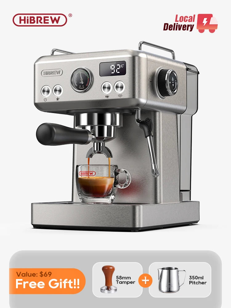 Hiinvasive-Machine à café expresso semi-automatique, température réglable, porte-filtre 58mm, cafetière froide et chaude, boîtier en métal, W 20 bars, H10A