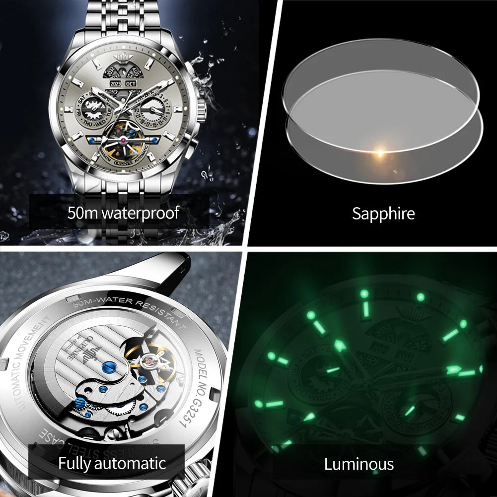 Montre Homme Automatique Squelette Calendrier Oupinke 3251 – CLEVI Paris
