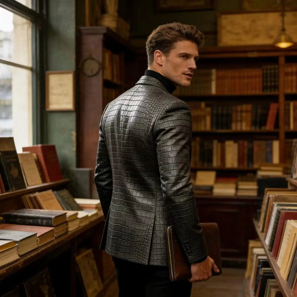 Blazer homme simili cuir crocodile à 2 boutons – CLEVI Paris