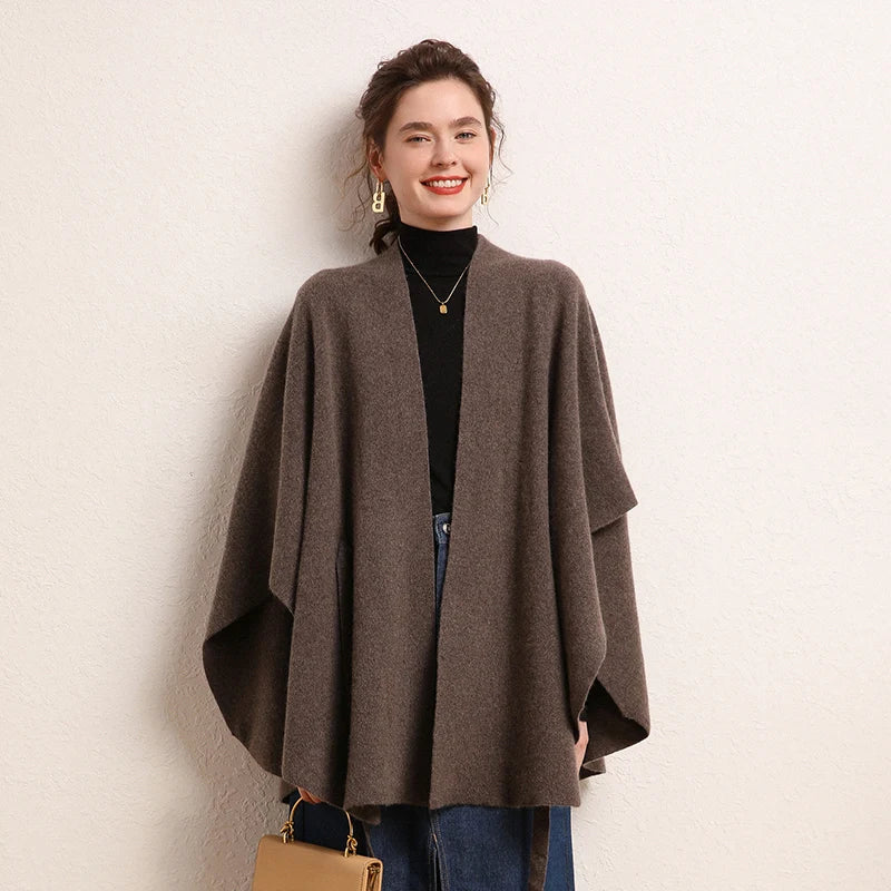 Cardigan cape femme en cachemire ceinturé – CLEVI Paris