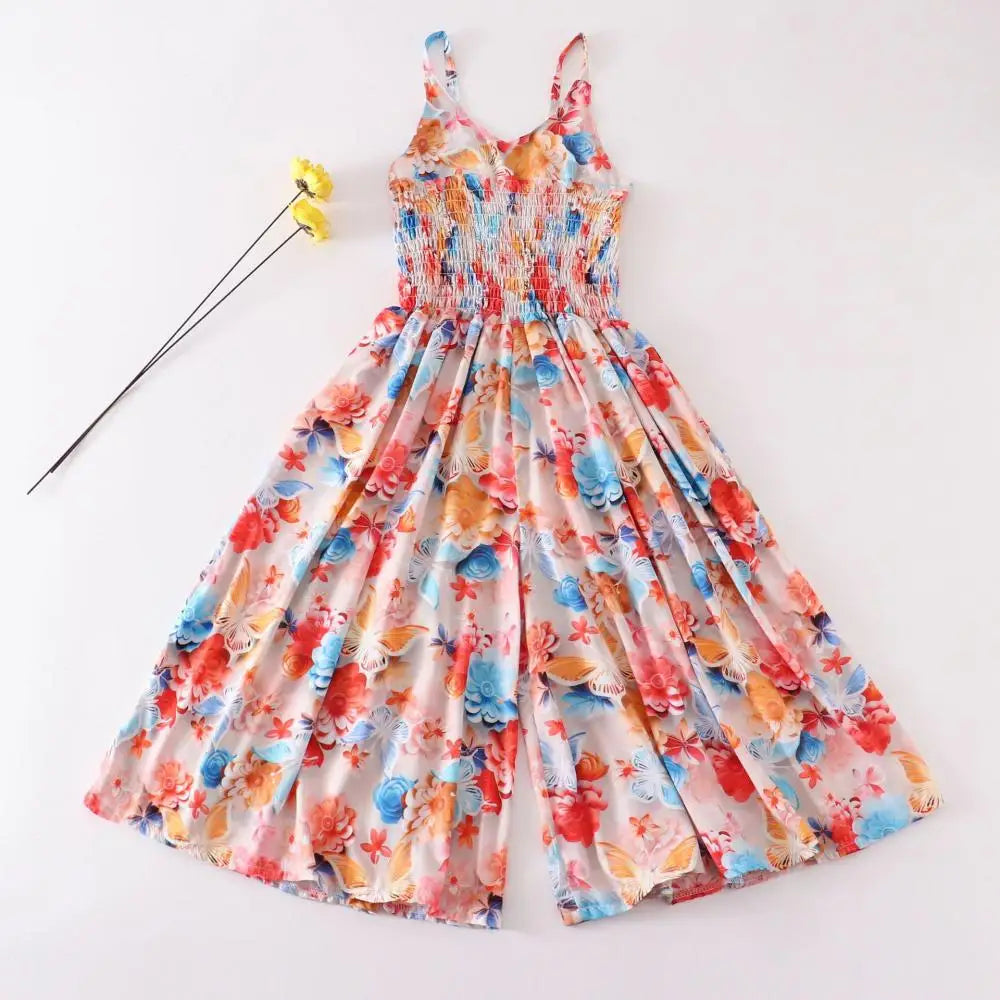 Robe longue fille imprimée à fines bretelles – CLEVI Paris