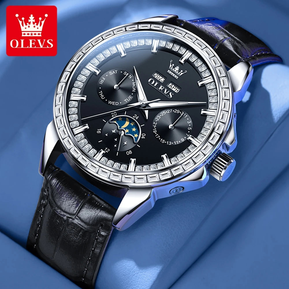 OLEVS 6695 Montre Homme Automatique Diamants Phase de Lune – CLEVI Paris