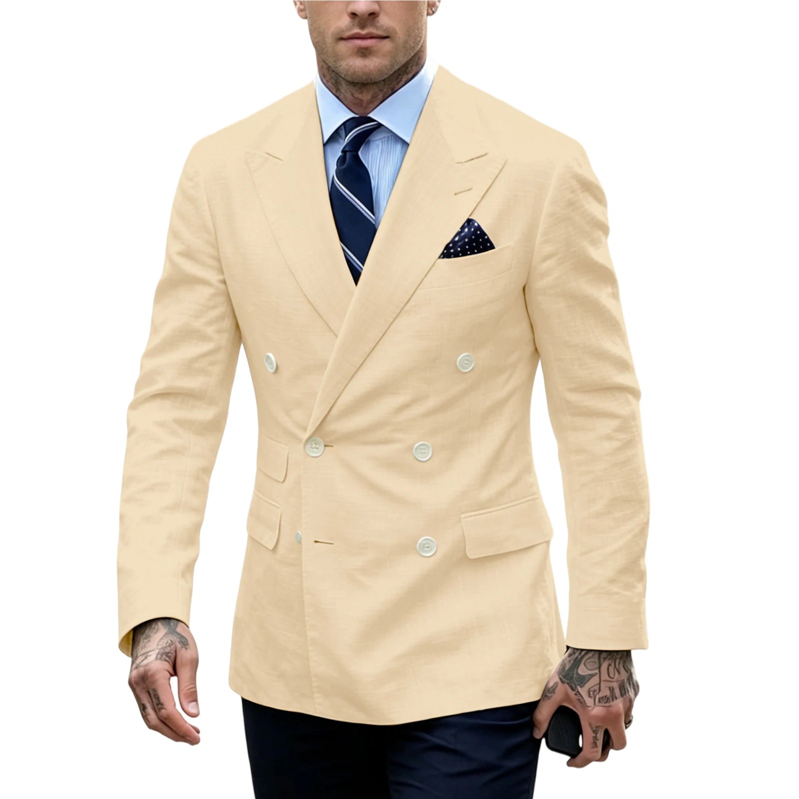 Blazer Homme Double Boutonnage Slim Fit Lin – CLEVI Paris