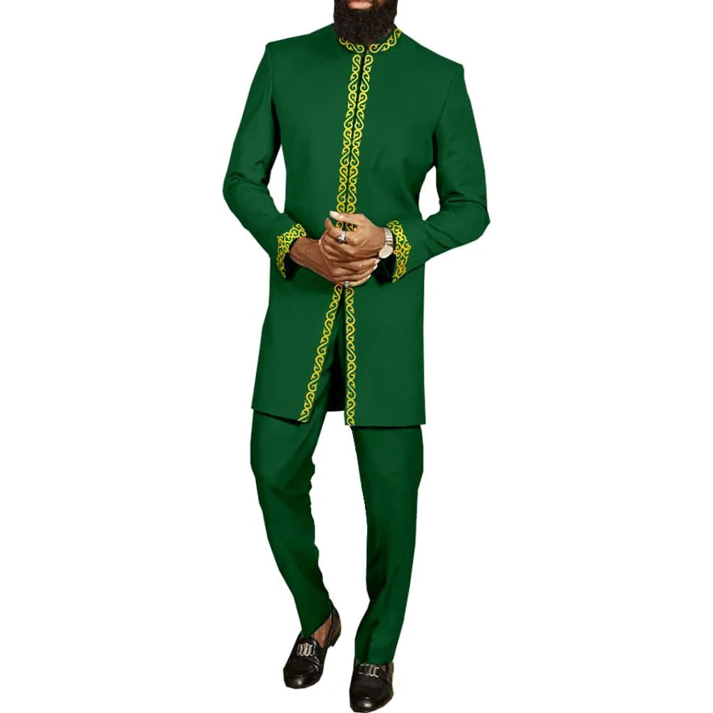 Ensemble 2 Pièces Homme Style Africain Chemise Manches Longues Col Rond + Pantalon Cordon Élégant XS-XXL – CLEVI Paris