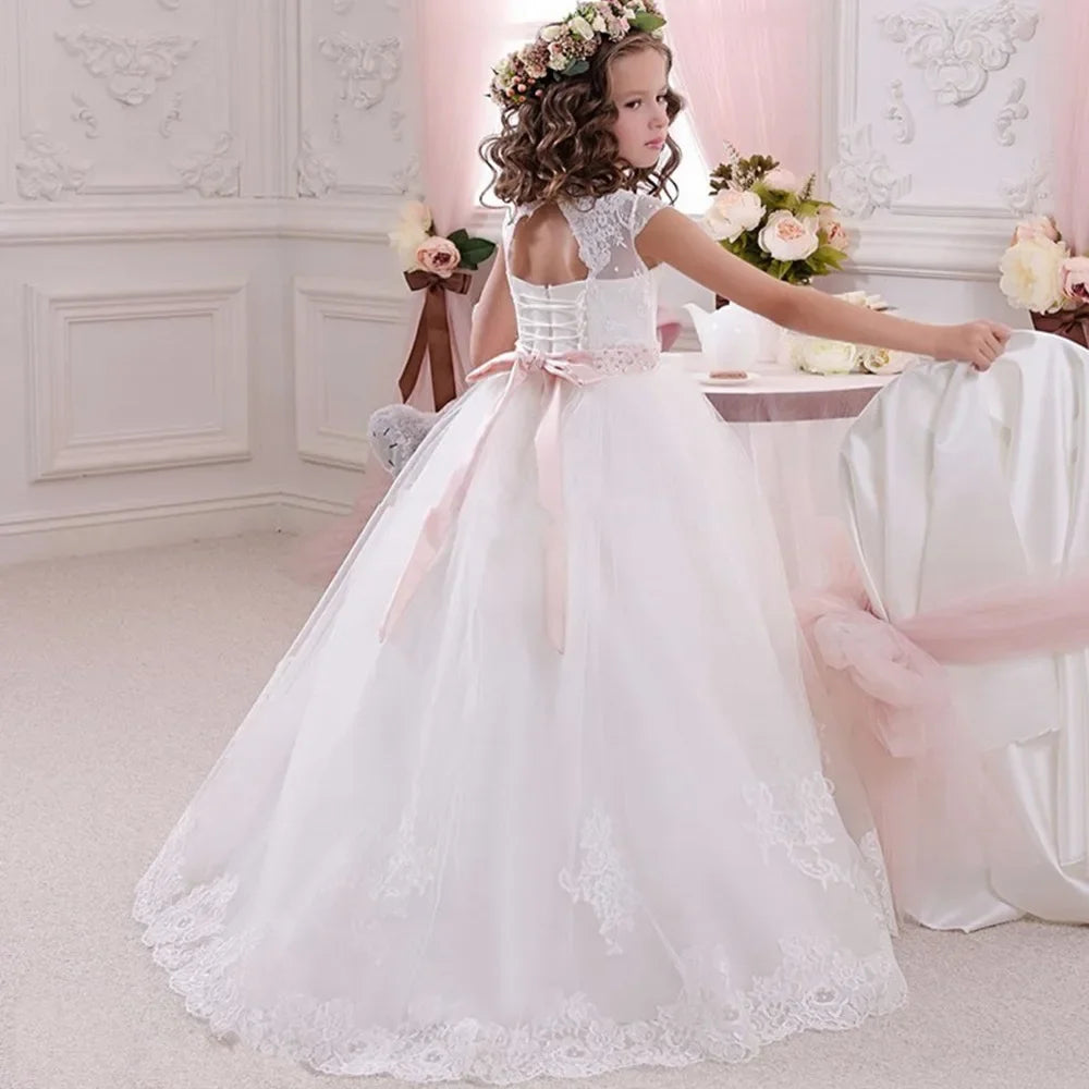 Robe cérémonie fille en dentelle et tulle – CLEVI Paris