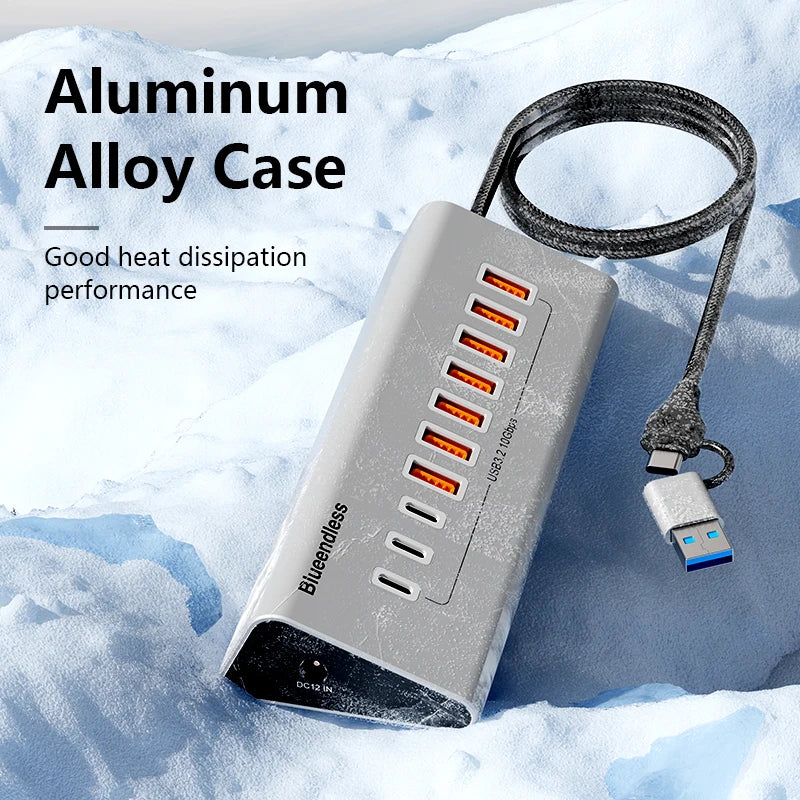 Hub USB-C Aluminium Blueendless 10Gbps 7 ou 10 Ports USB 3.2 Gen2 – CLEVI Paris