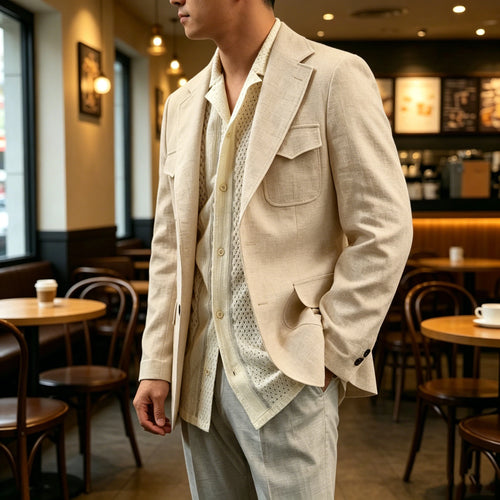 Blazer lin homme beige léger – CLEVI Paris