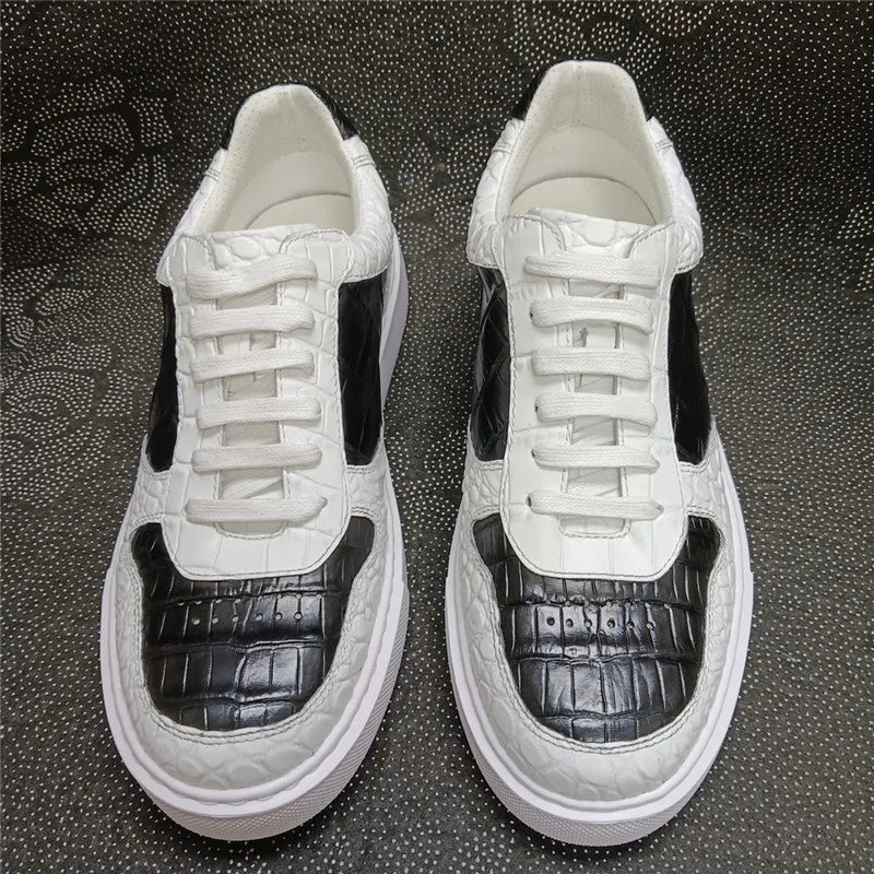Sneakers Cuir Croco Noir & Blanc Homme – CLEVI Paris
