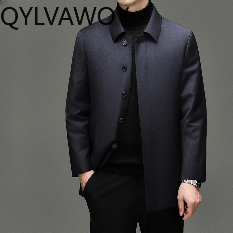 Manteau homme en laine et soie bleu marine – CLEVI Paris