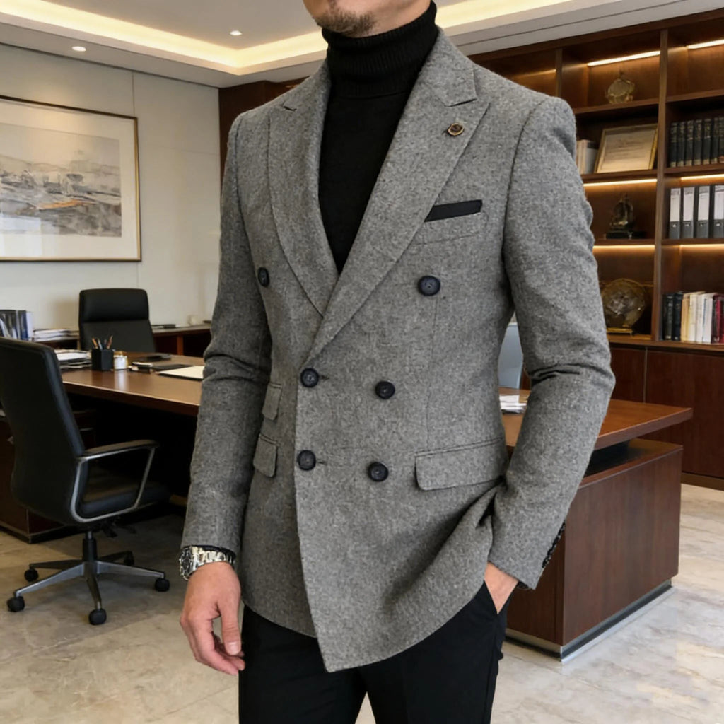 Blazer Croisé Homme en Laine Mélangée Style Tweed – CLEVI Paris
