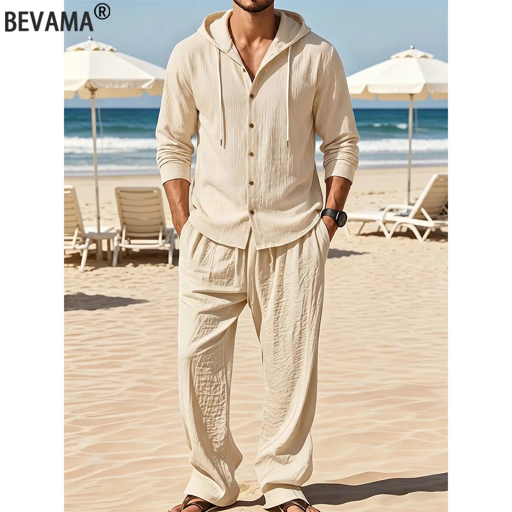 Ensemble 2 Pièces Homme Été – Chemise Oversize à Capuche Boutonnée + Pantalon Large Élastique – 6 Coloris, S à 3XL – CLEVI Paris