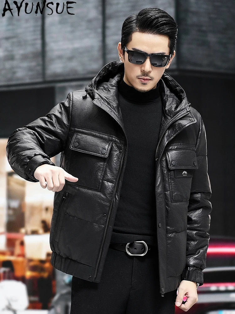 Veste courte homme en cuir à capuche – CLEVI Paris