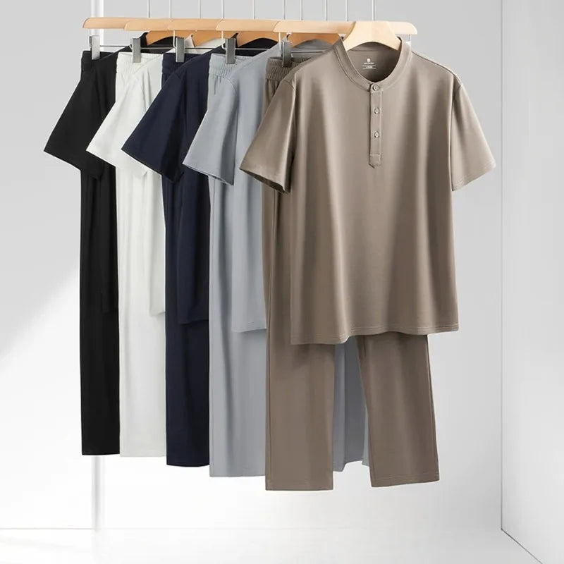 Ensemble homme col tunisien et pantalon Minglu – CLEVI Paris