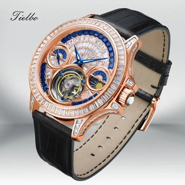 Montre Tourbillon Phase de Lune Cristaux Saphir Homme – CLEVI Paris