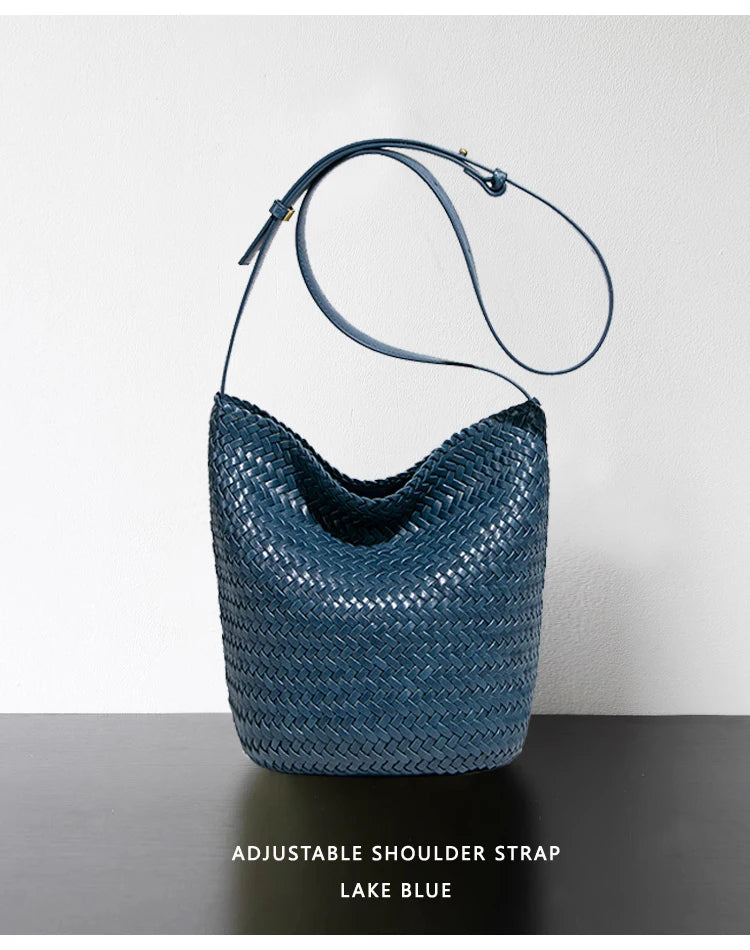 Sac seau tissé femme en cuir véritable – CLEVI Paris